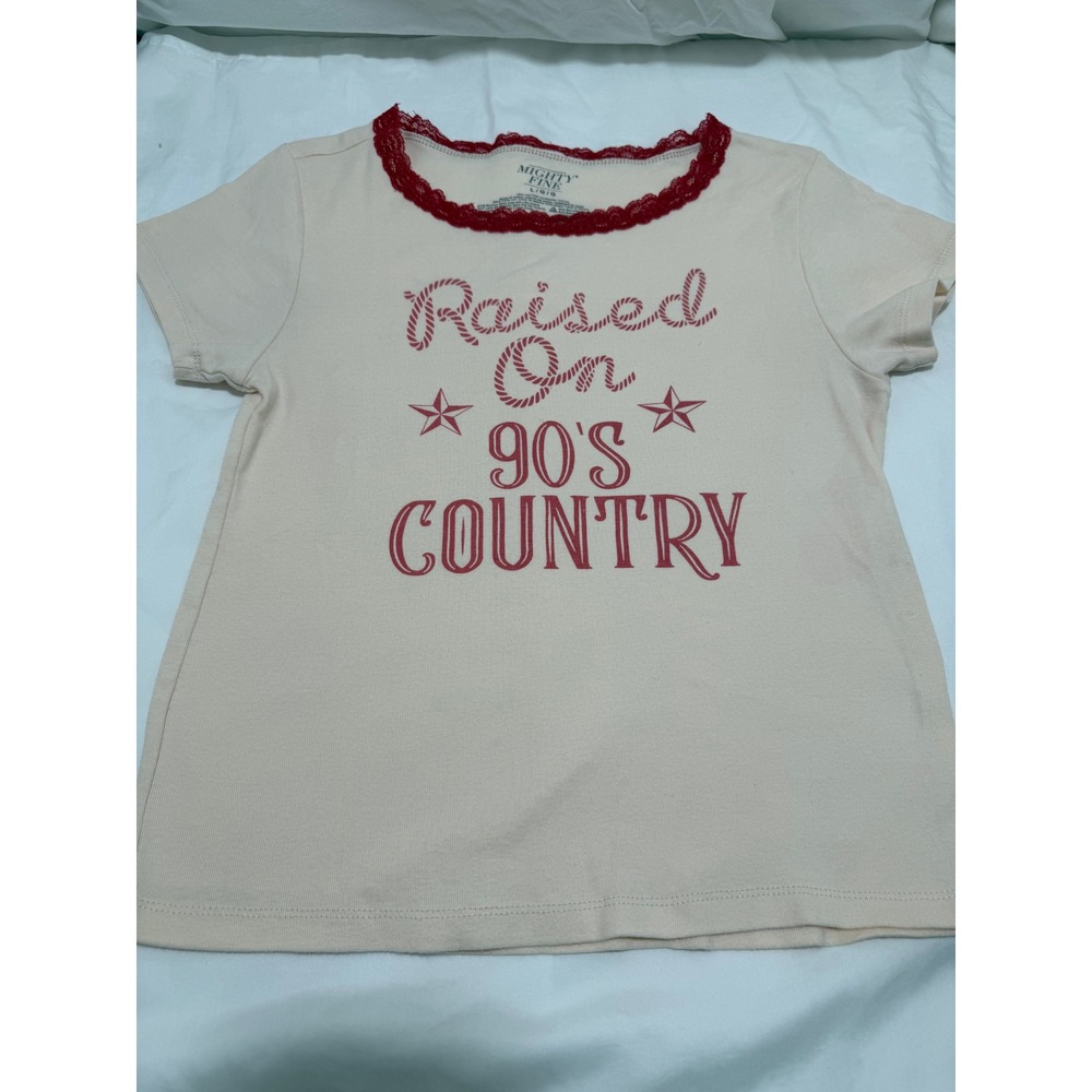 Mighty Fine Super Cute Raised On 90s Country Lace Trim Graphic T Size L